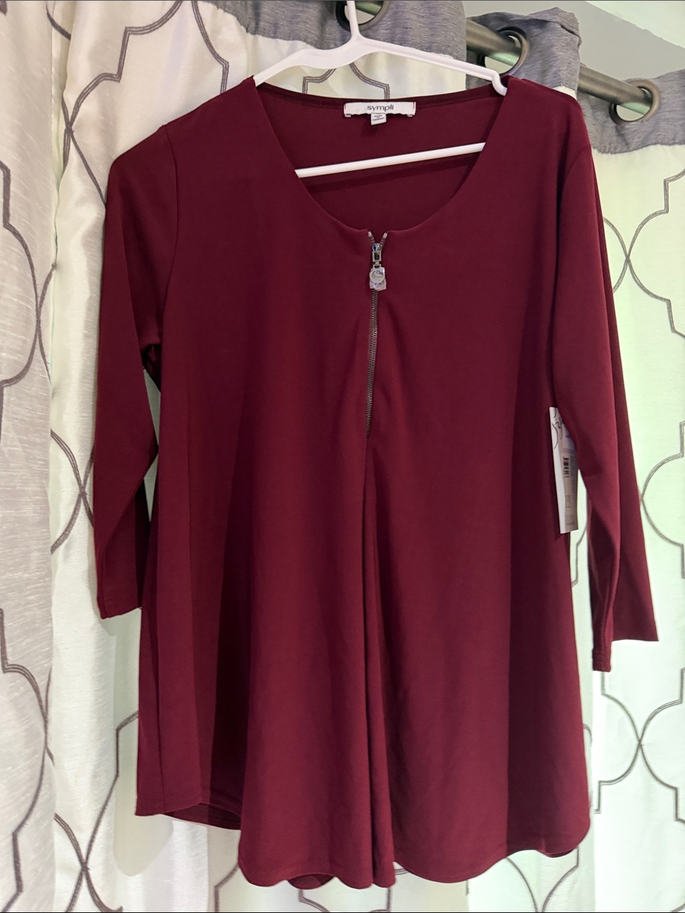 Sympli Wine Red Zip-Front Long Sleeve Tee